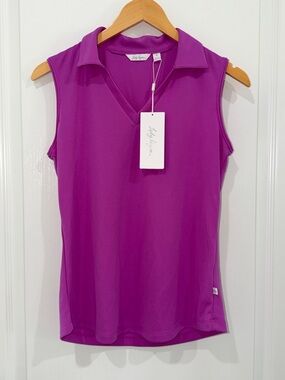 Lady Hagen  Sleeveless Collared V-Neck golf/tennis Top - pink candy size small